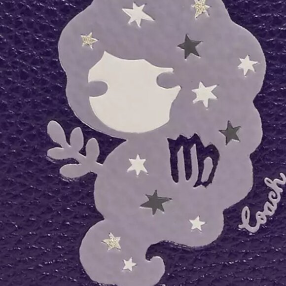 Coach Round Coin Case with Virgo Zodiac Sign Purple Silver Mermaid - Picture 4 of 14